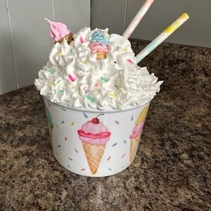 Ice Cream Party Bowl with Faux Whipped Cream Topping and Embellishments